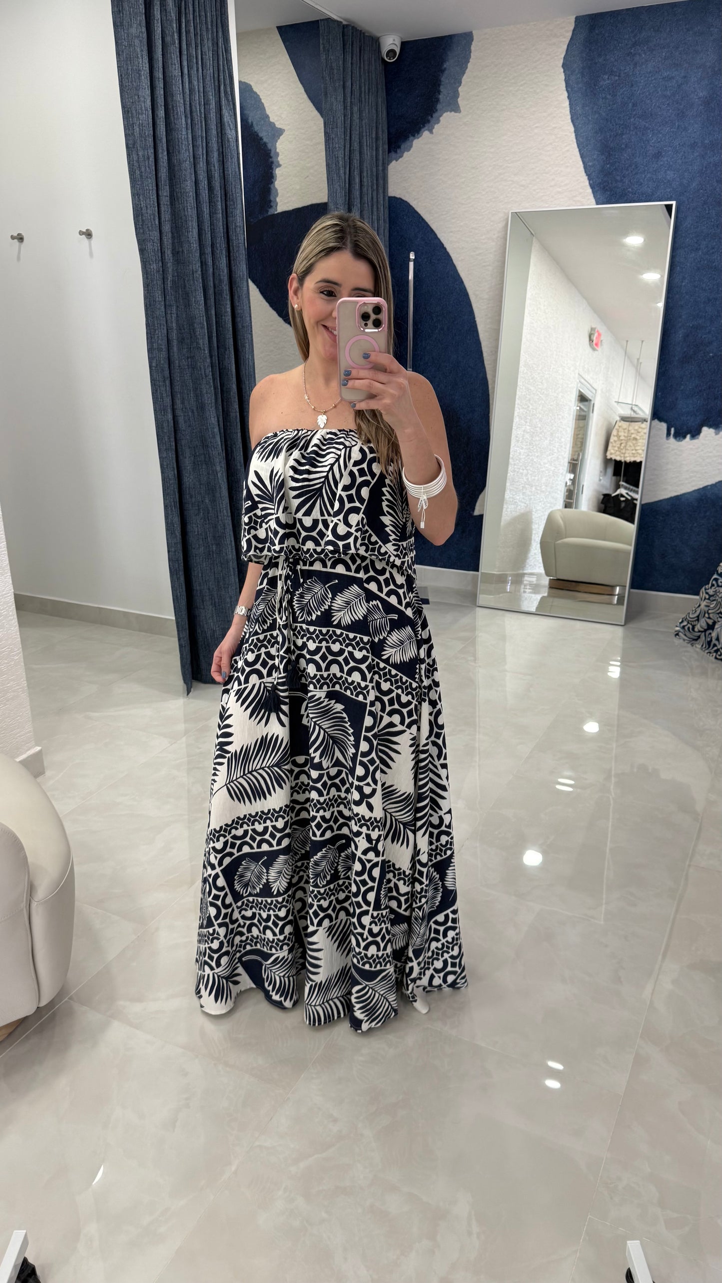 Strapless Maxi Dress Printed Navy