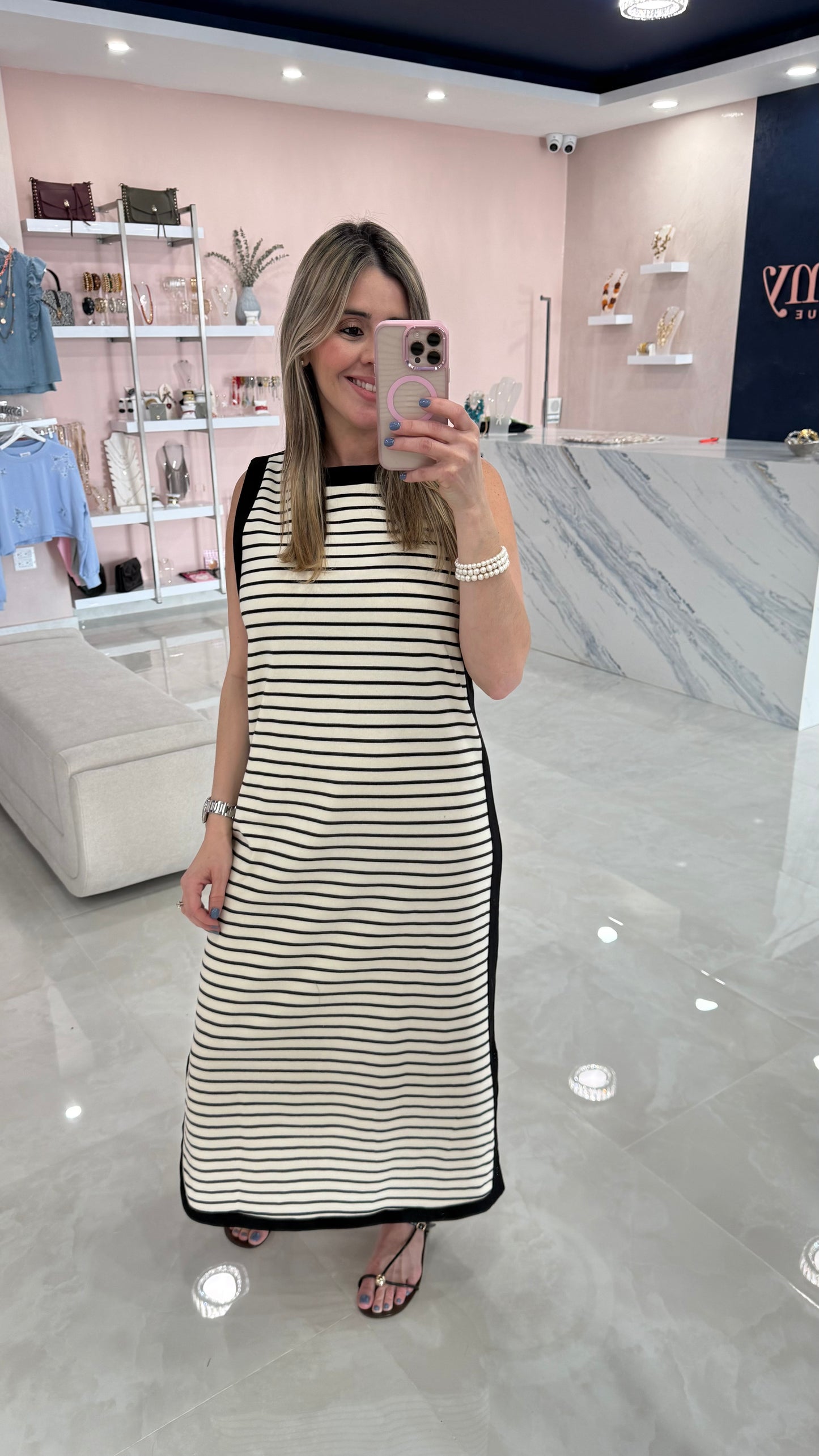 Striped Sleeveless Midi Dress