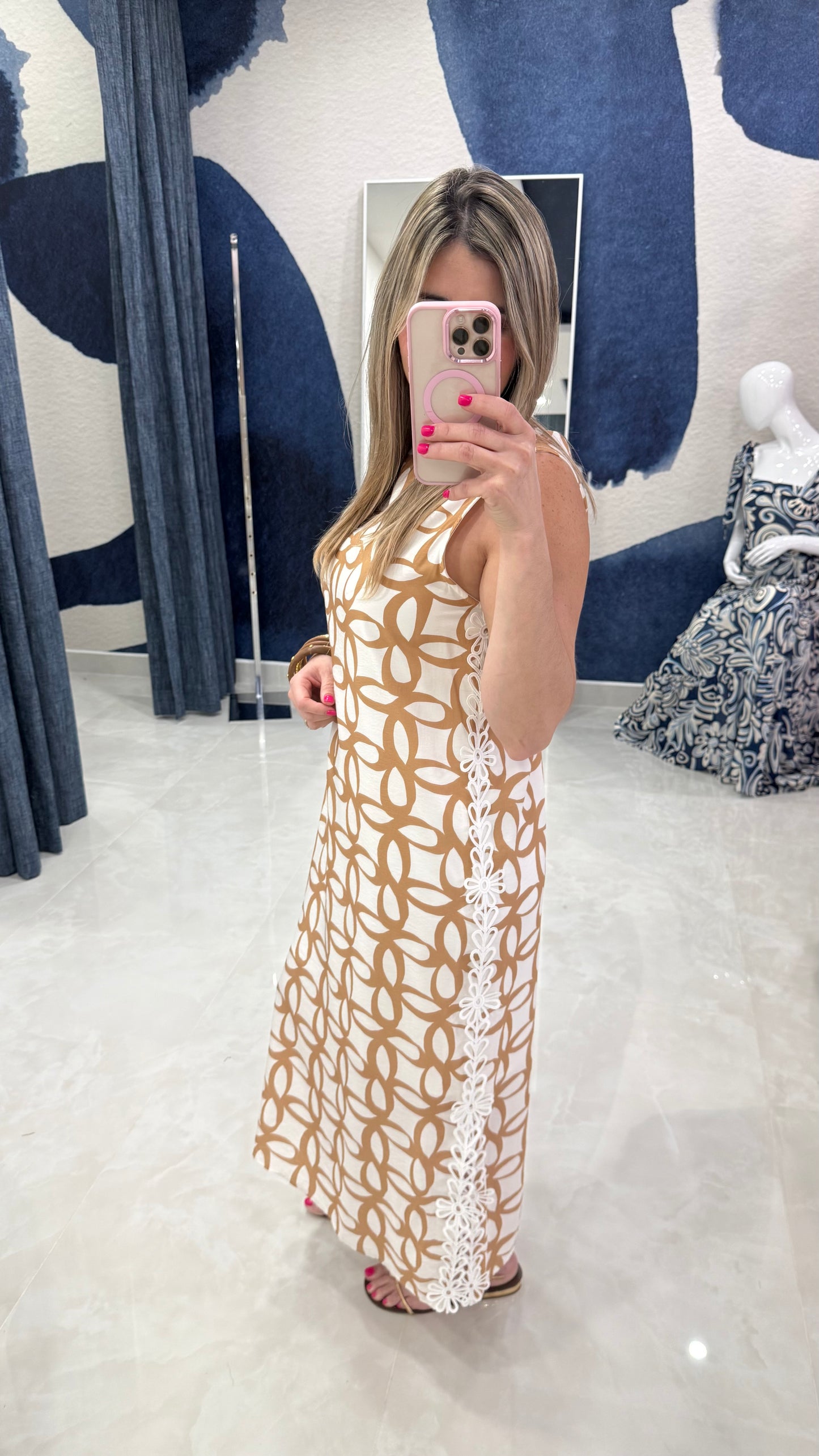 Printed Midi Dress Taupe