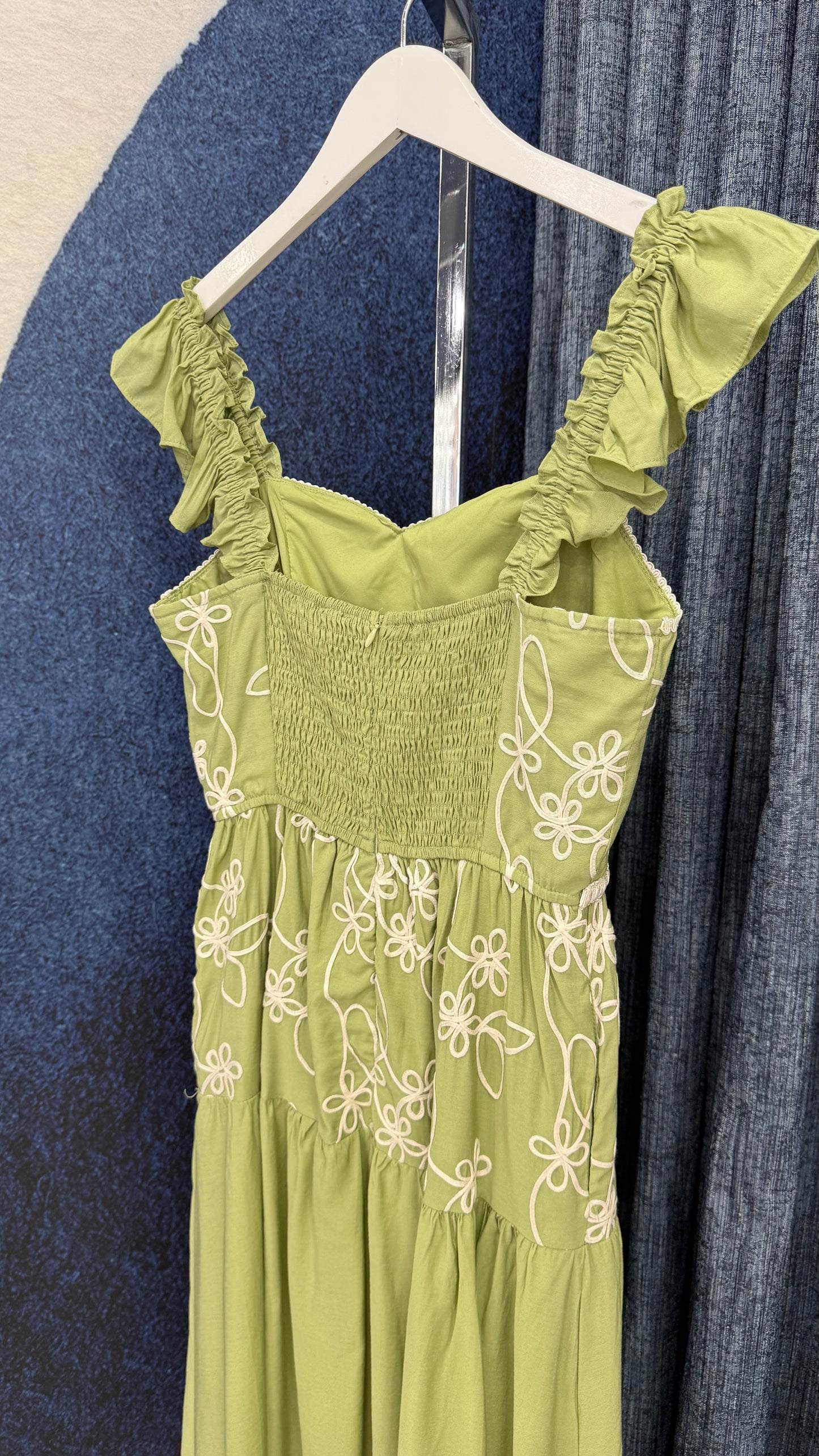 Floral Embroidery Midi Dress Sage Green