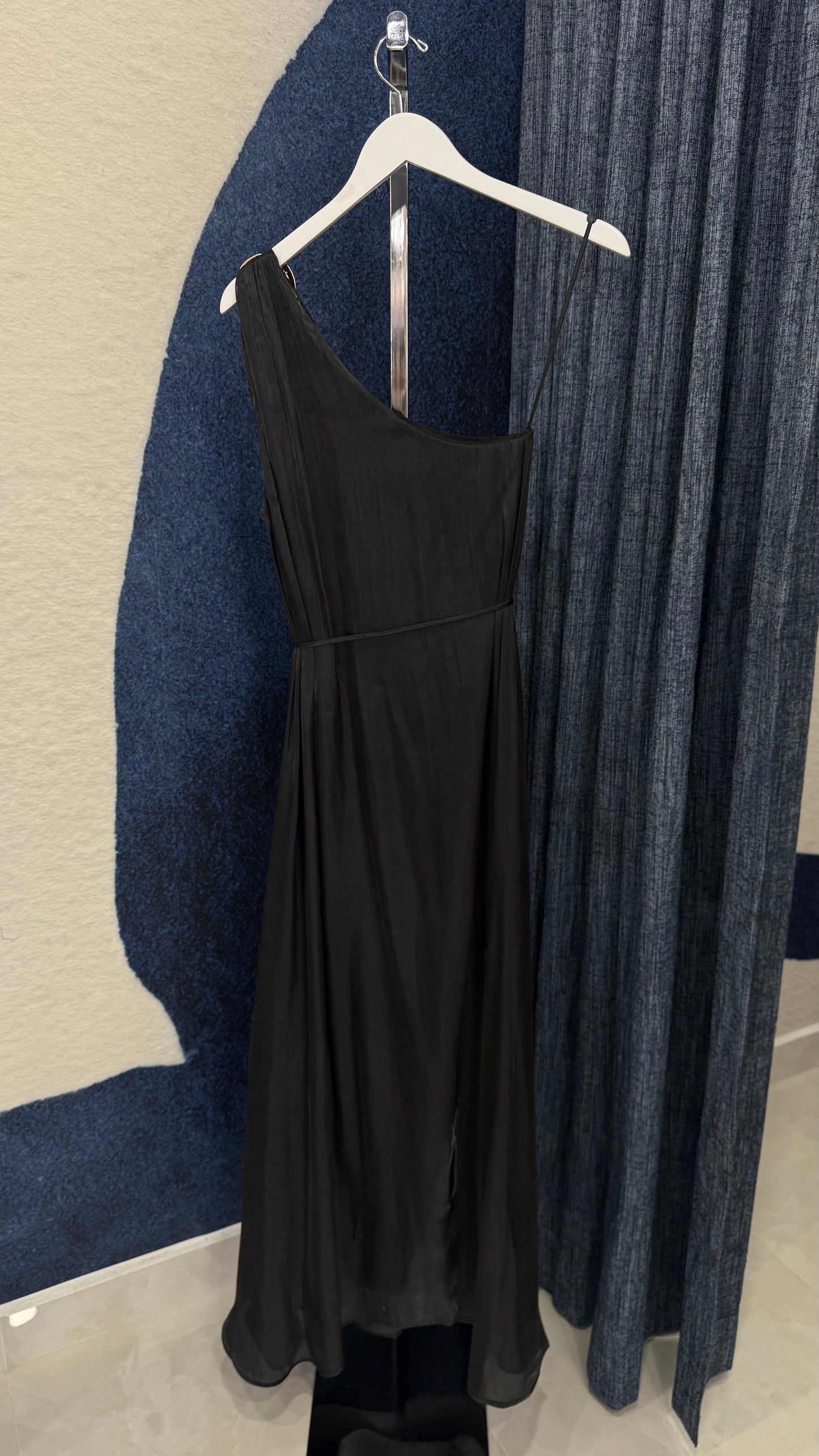 Maxi Dress One Shoulder Metallic Black