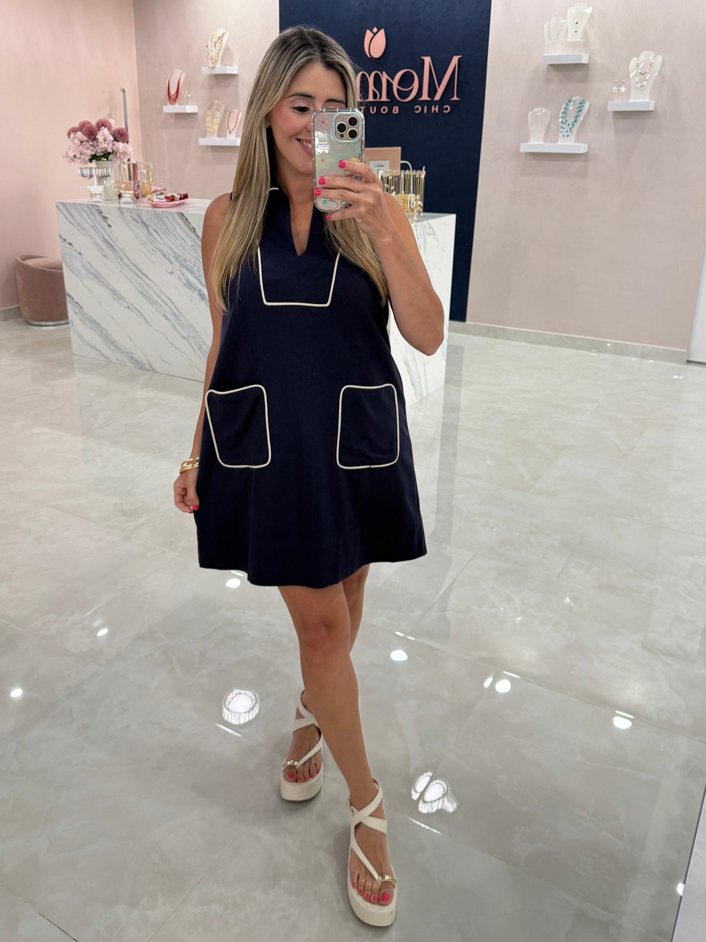 Linen & Cotton Dress Navy