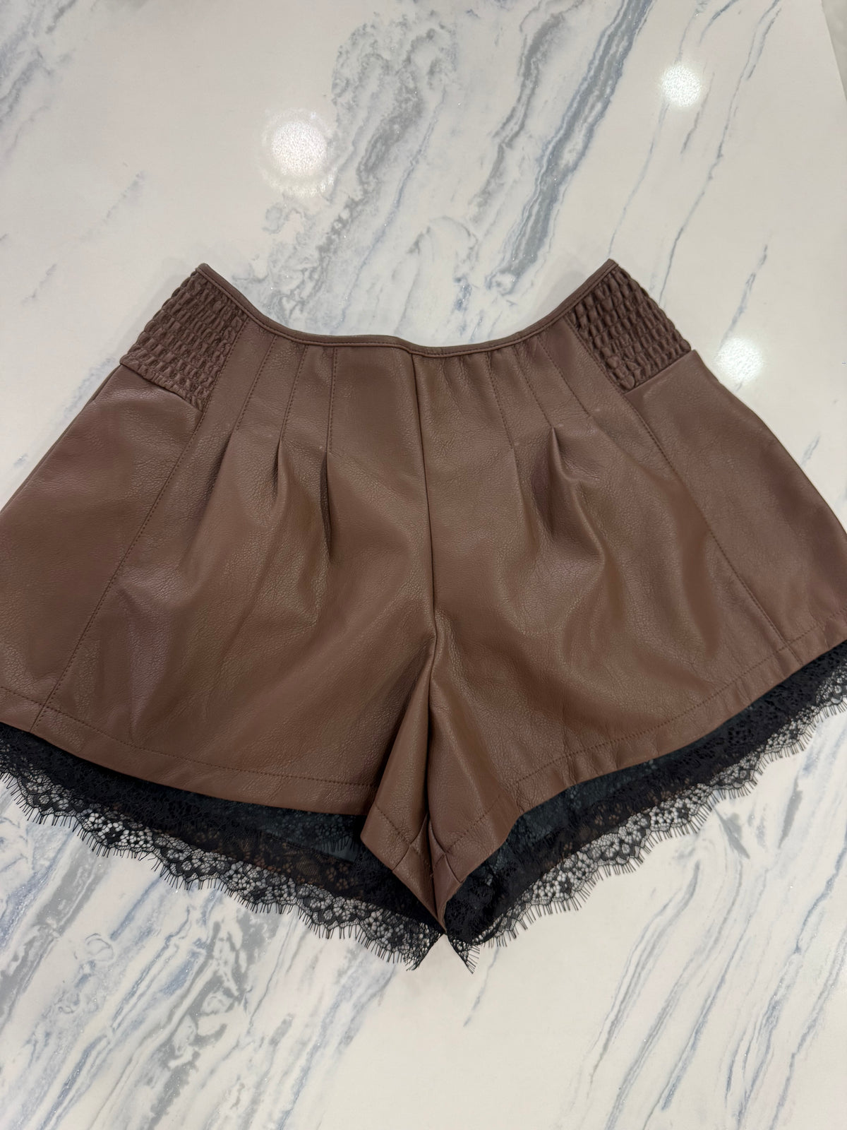 Pu Leather Short With Lace Chocolate