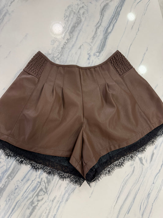 Pu Leather Short With Lace Chocolate
