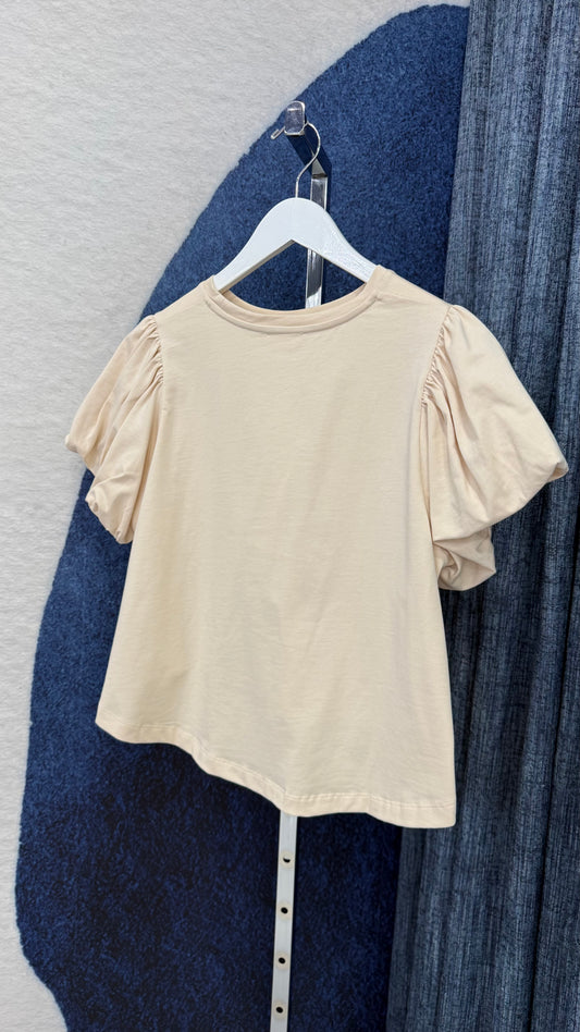 Bubble Sleeve Top Beige