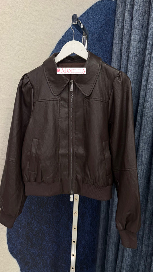 Vegan Leather Bomber Jacket Chocolate