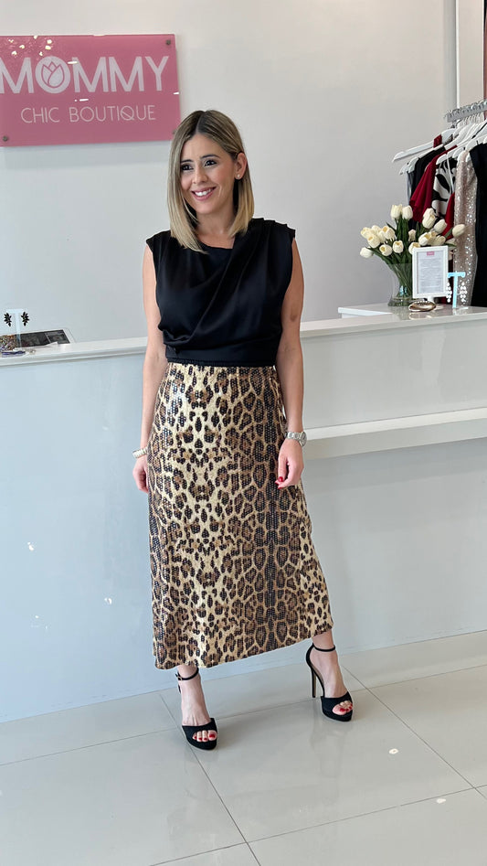 Leopard Sequins Skirt