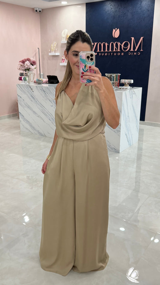 Stunning Wide Leg Jumpsuit Taupe