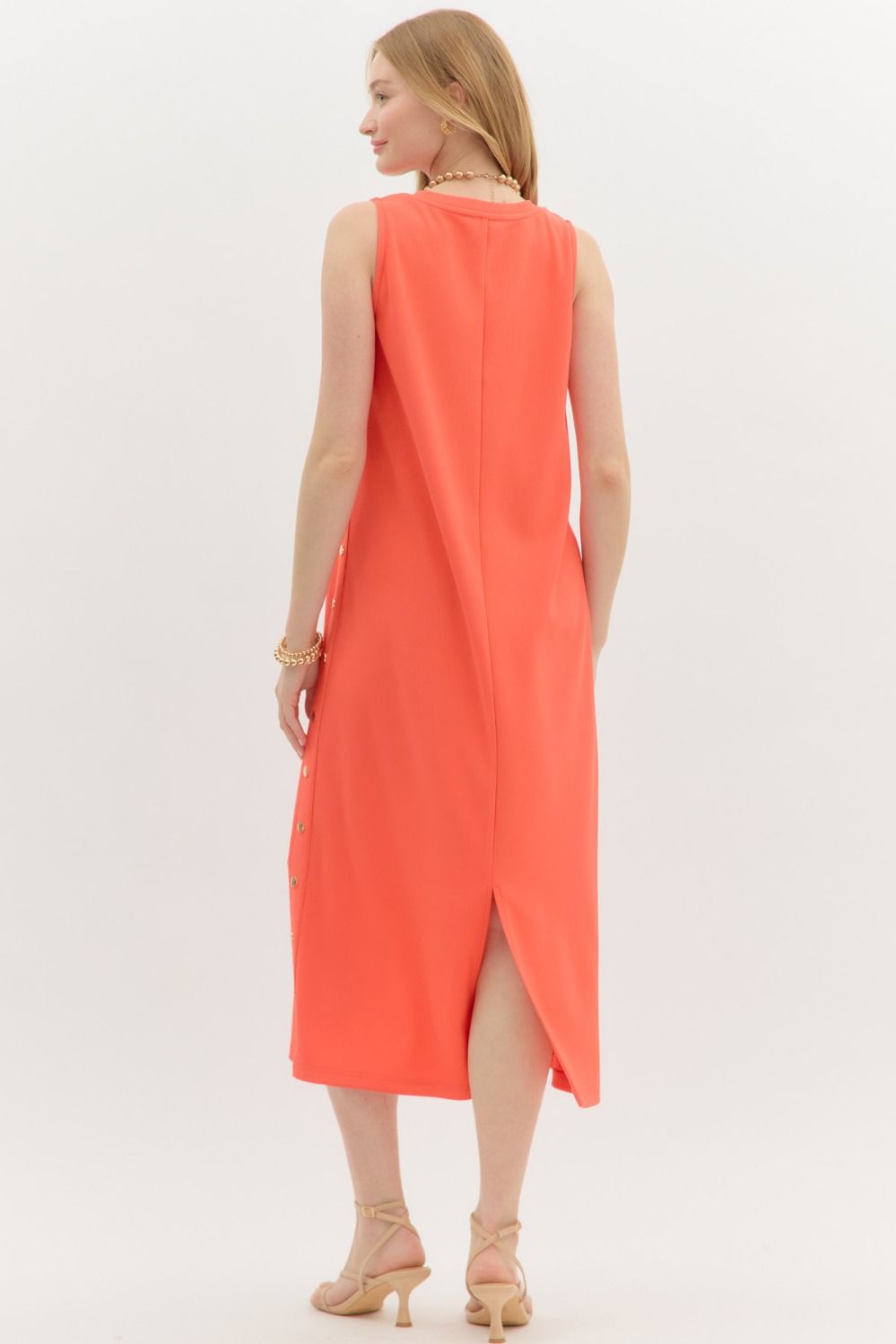 Button Sides Maxi Dress Orange