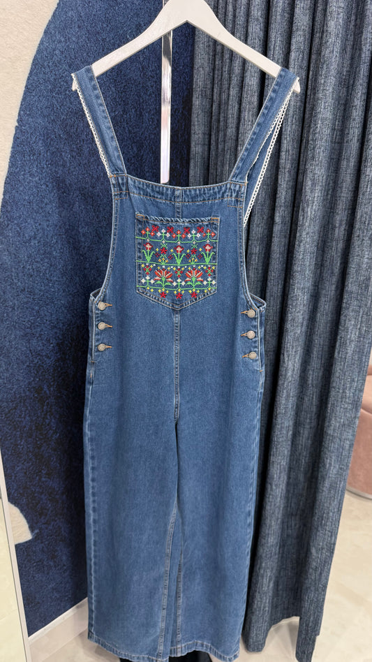Overall Denim With Embroidery Detail