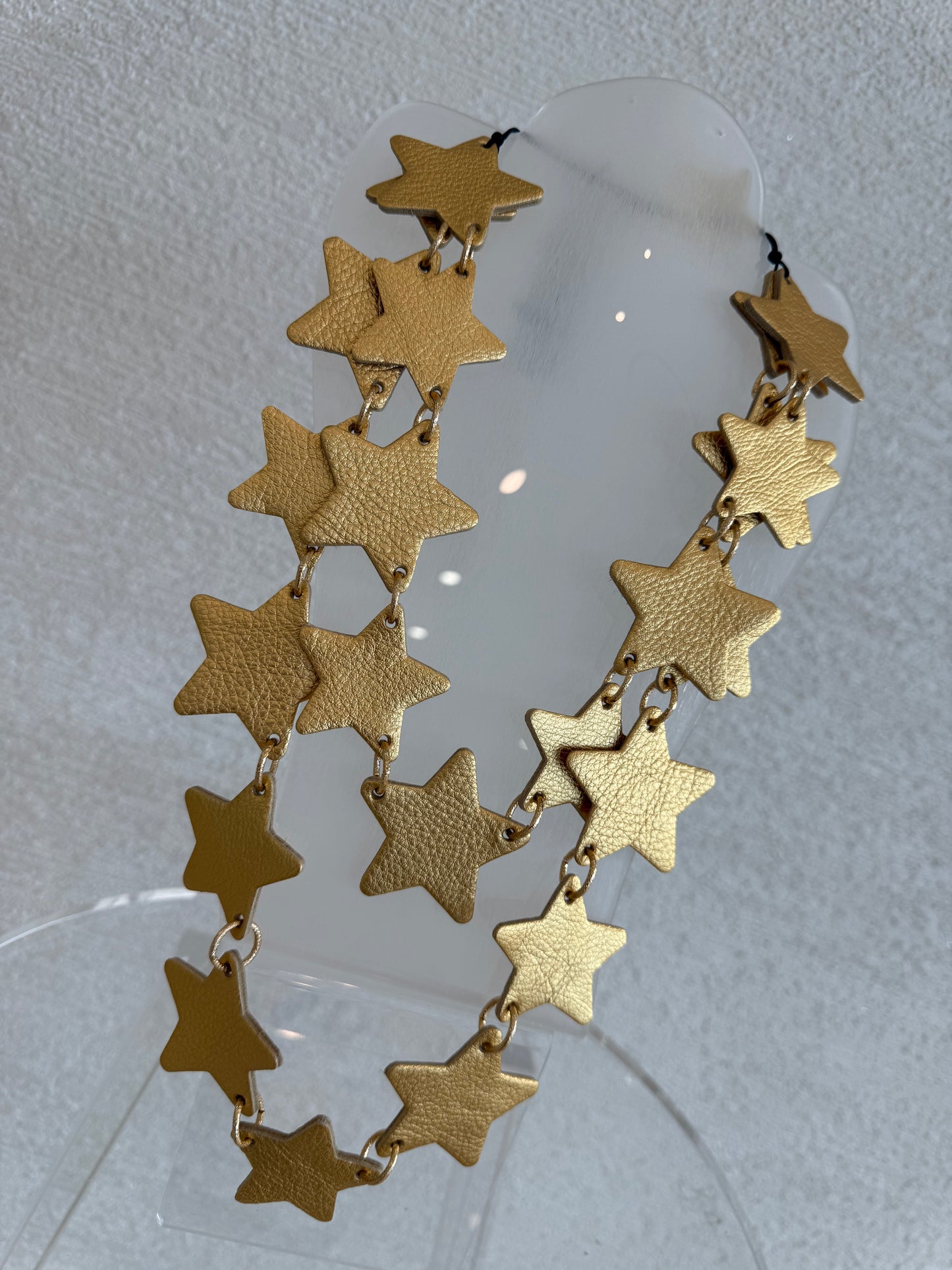Leather Star Necklace Gold