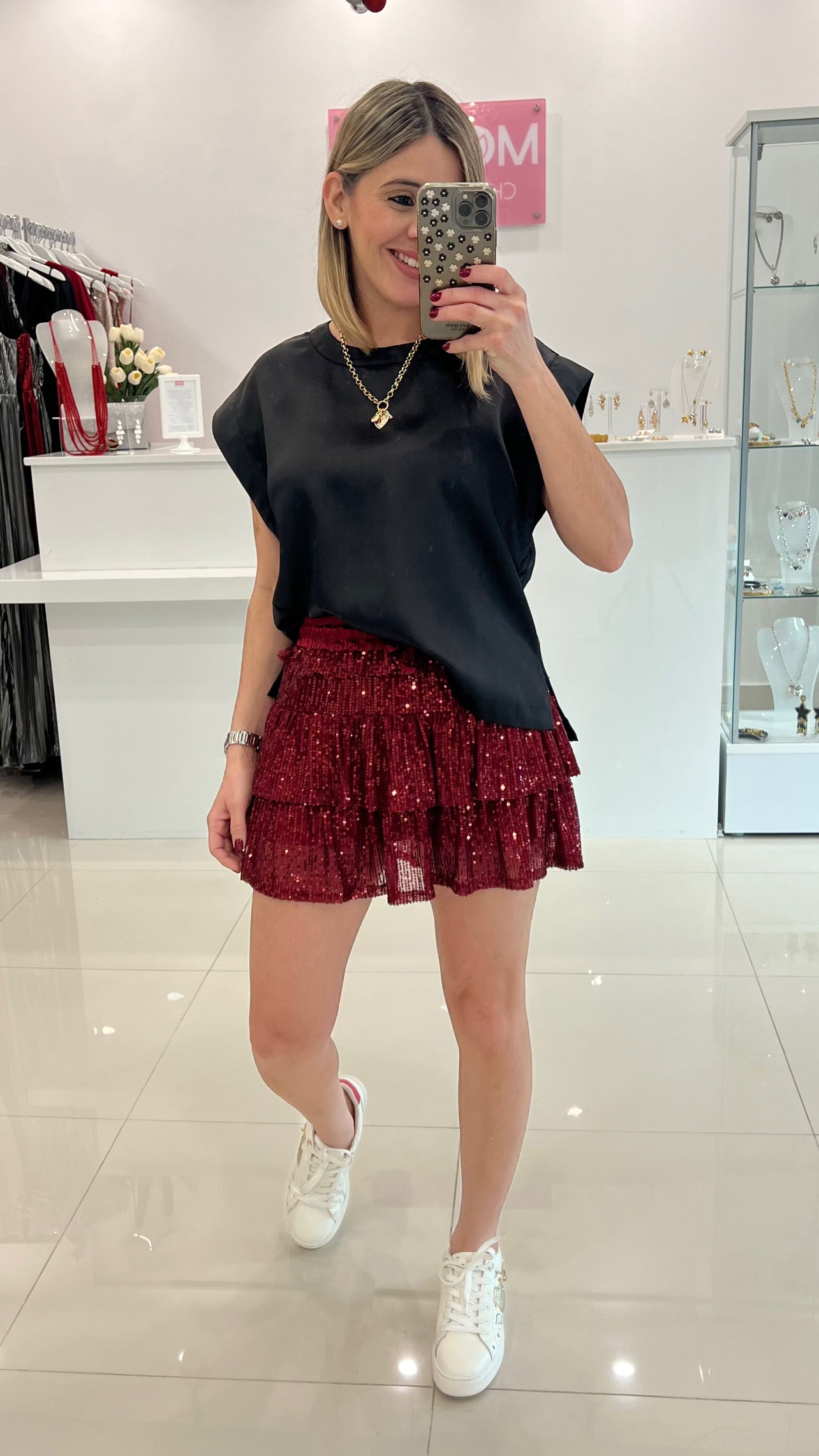 Sequin Skort Burgundy