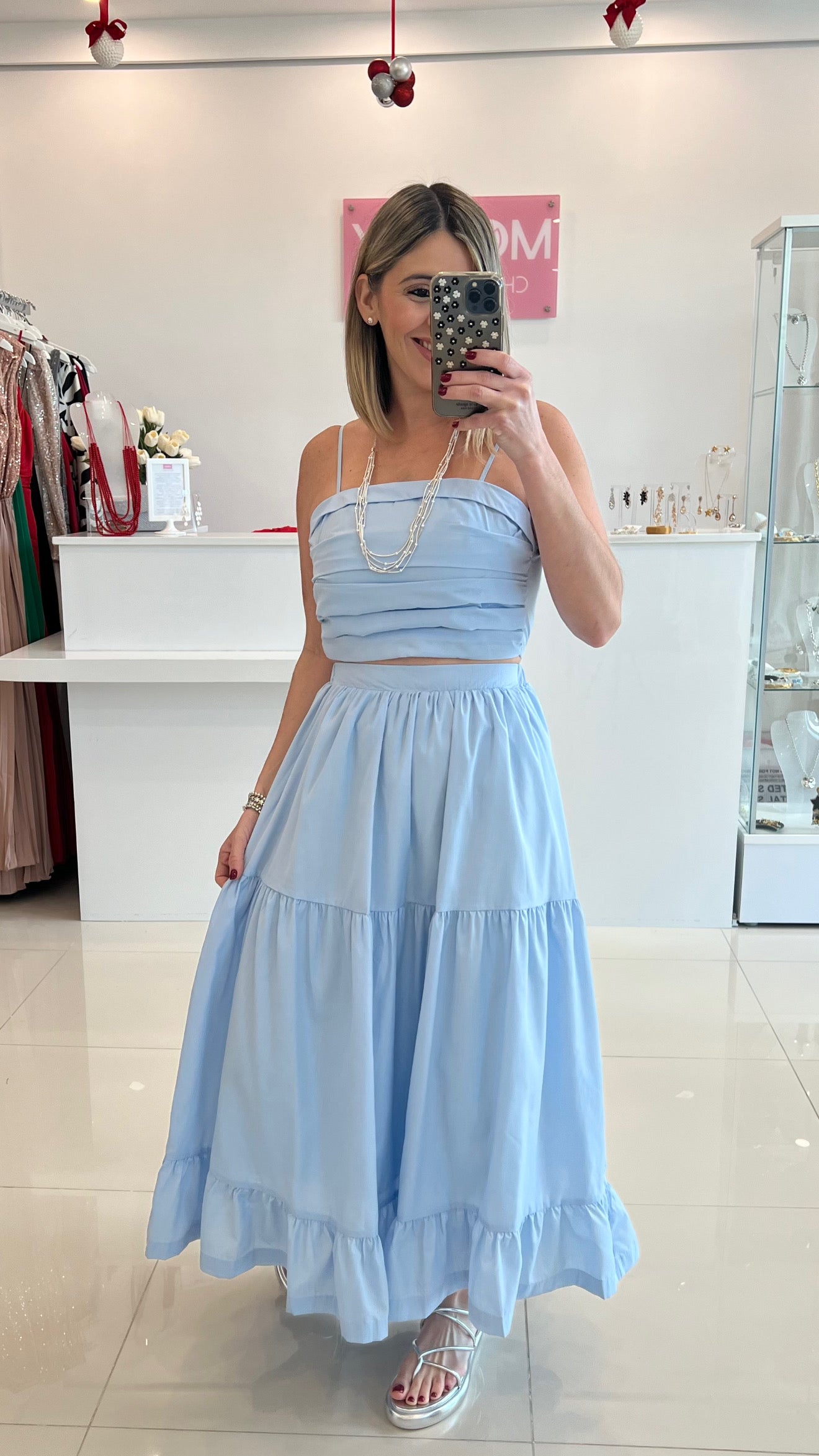 Crop & Maxi Skirt Set Blue