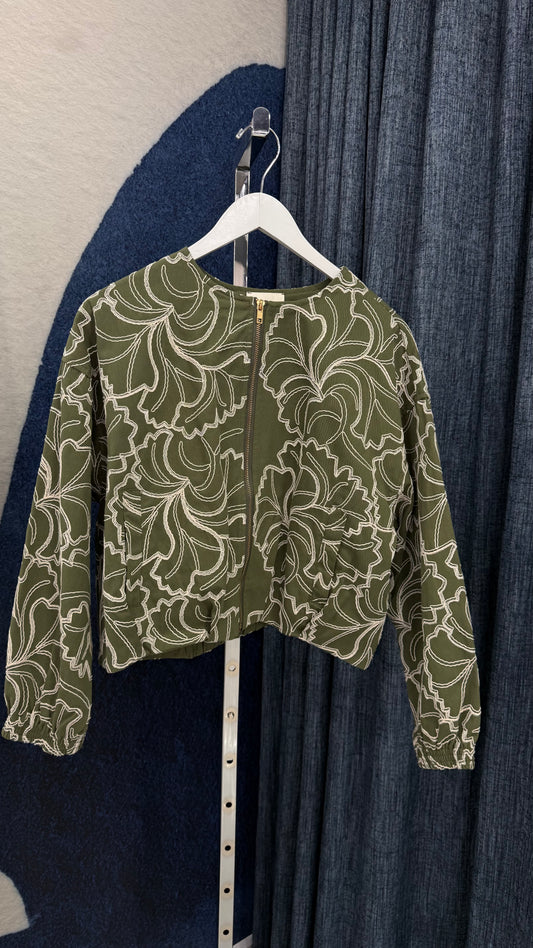 Embroidery Olive Denim Jacket
