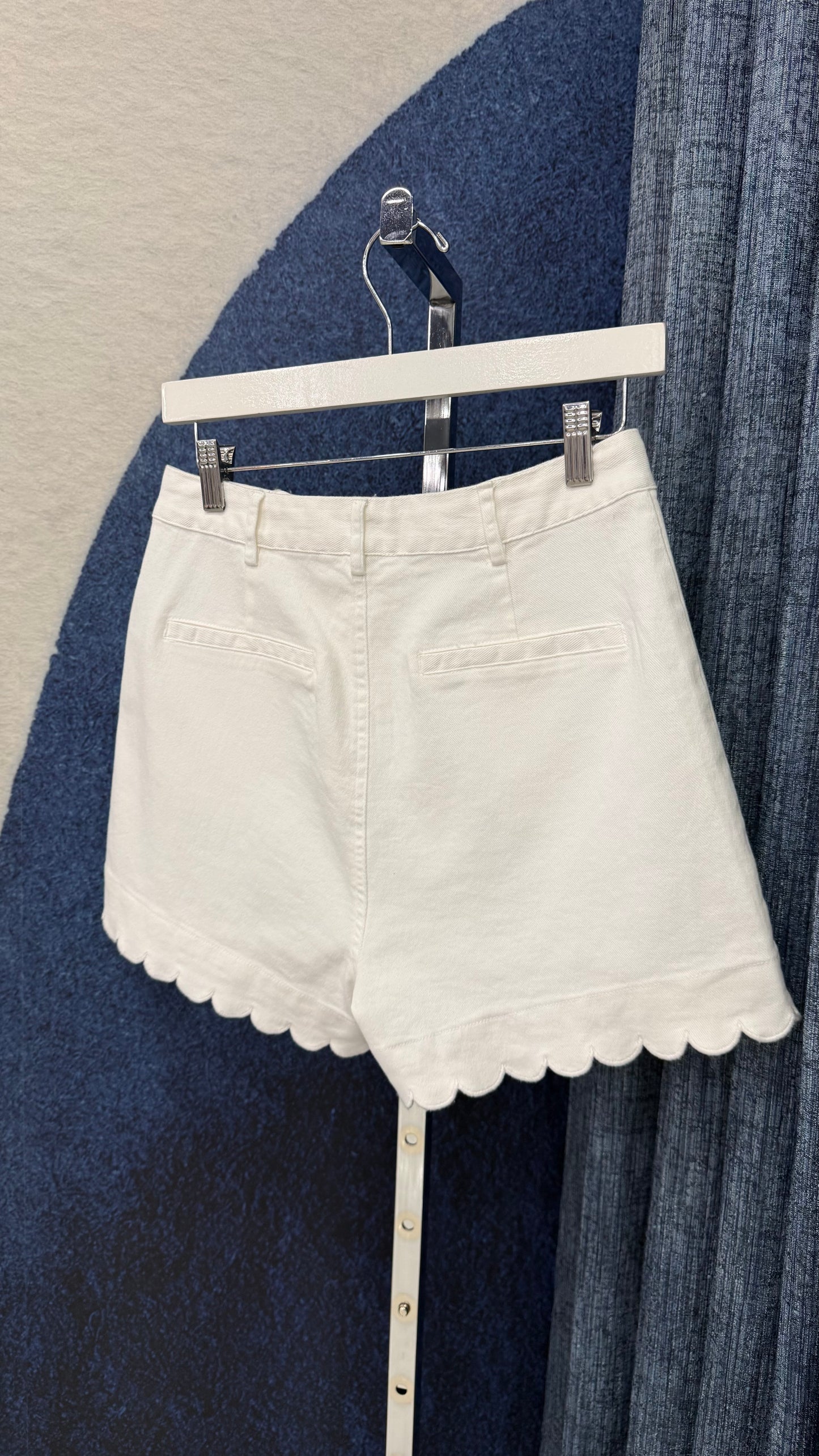 Scalloped Detail Denim Short White