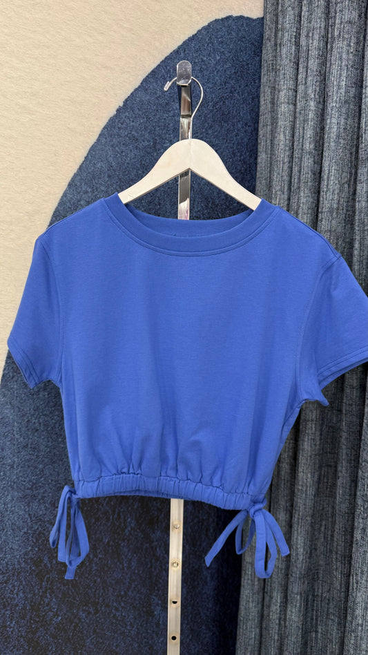 Drawstring Waist Cotton Top Blue