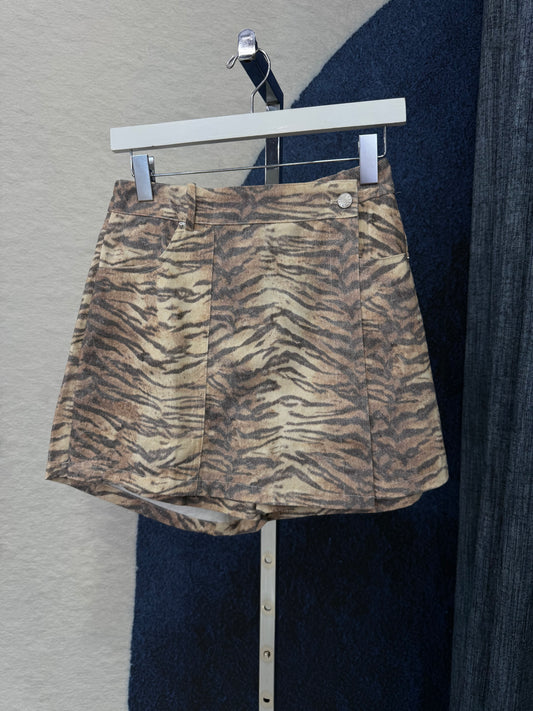Tiger Printed Denim Skort