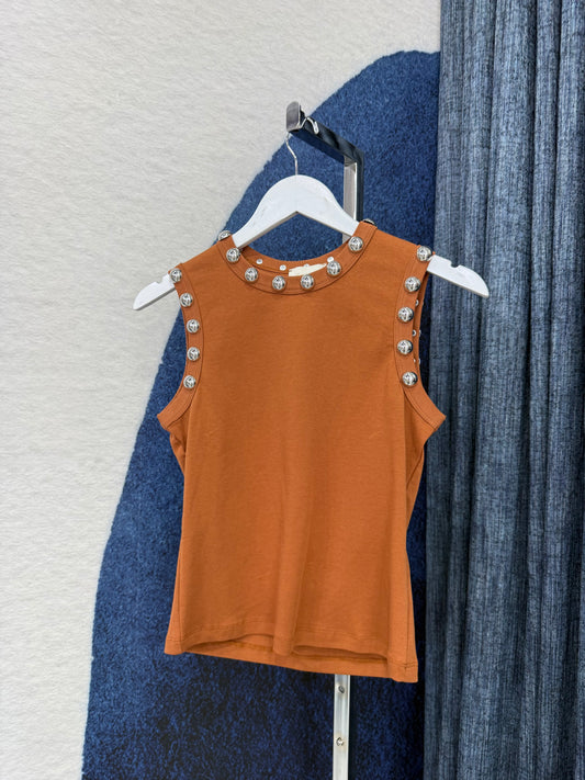 Studded Ball Top Tank Light Camel