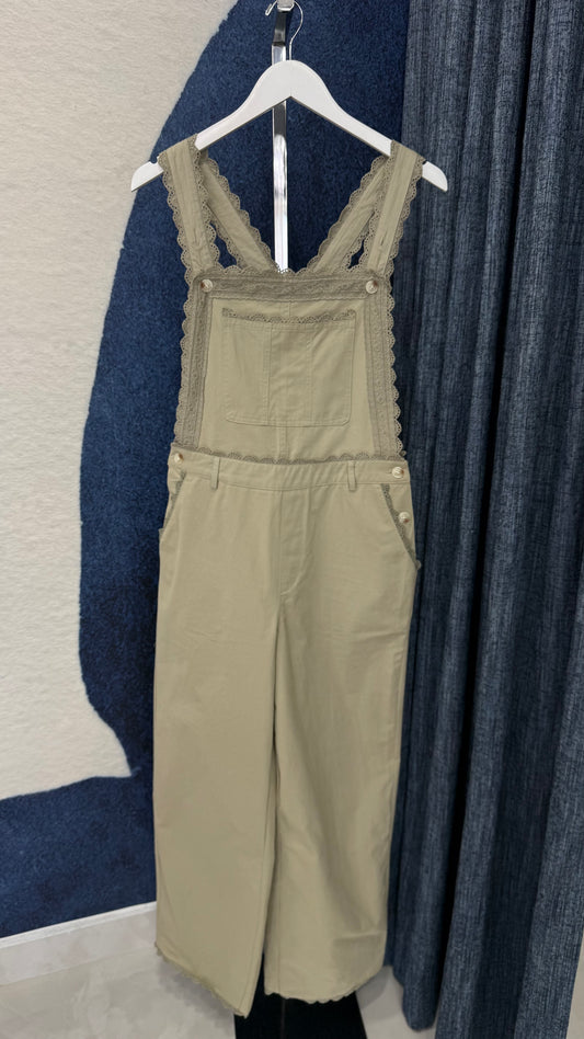 Light Olive Overall With Embroidery Detail