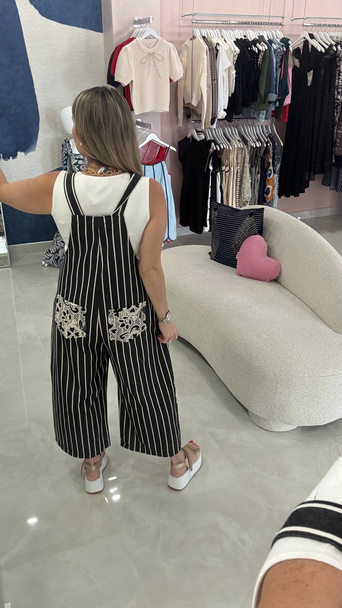 Denim Overall Flower Crochet Patch BLk