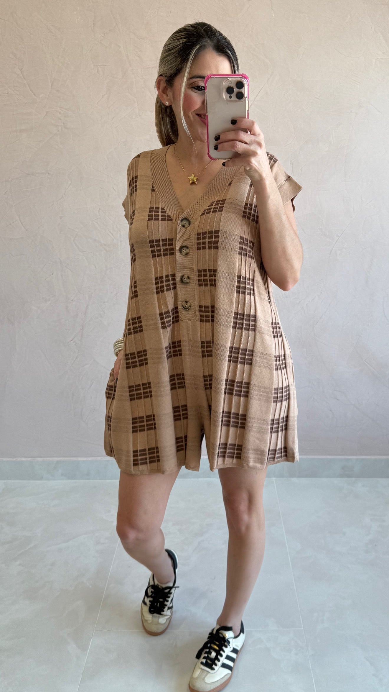 Patterned V Neck Romper Oversize