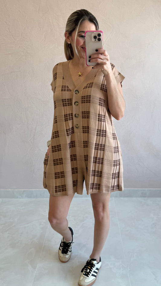 Patterned V Neck Romper Oversize