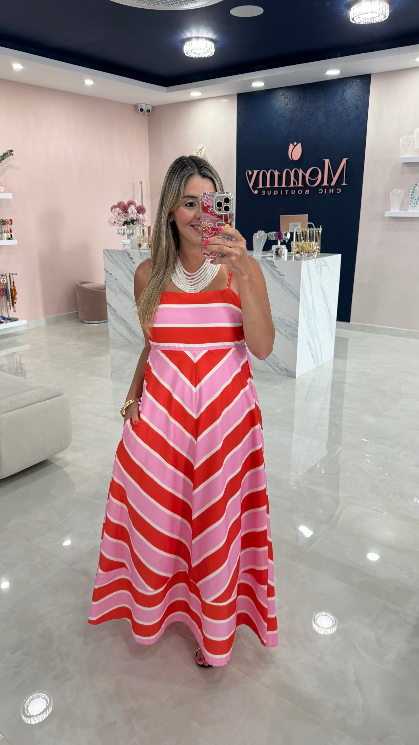 Sleeveless Stripe Maxi Dress Pink
