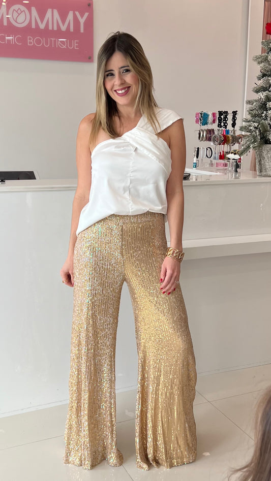 Sequins Bell Bottoms Pant Gold Multi