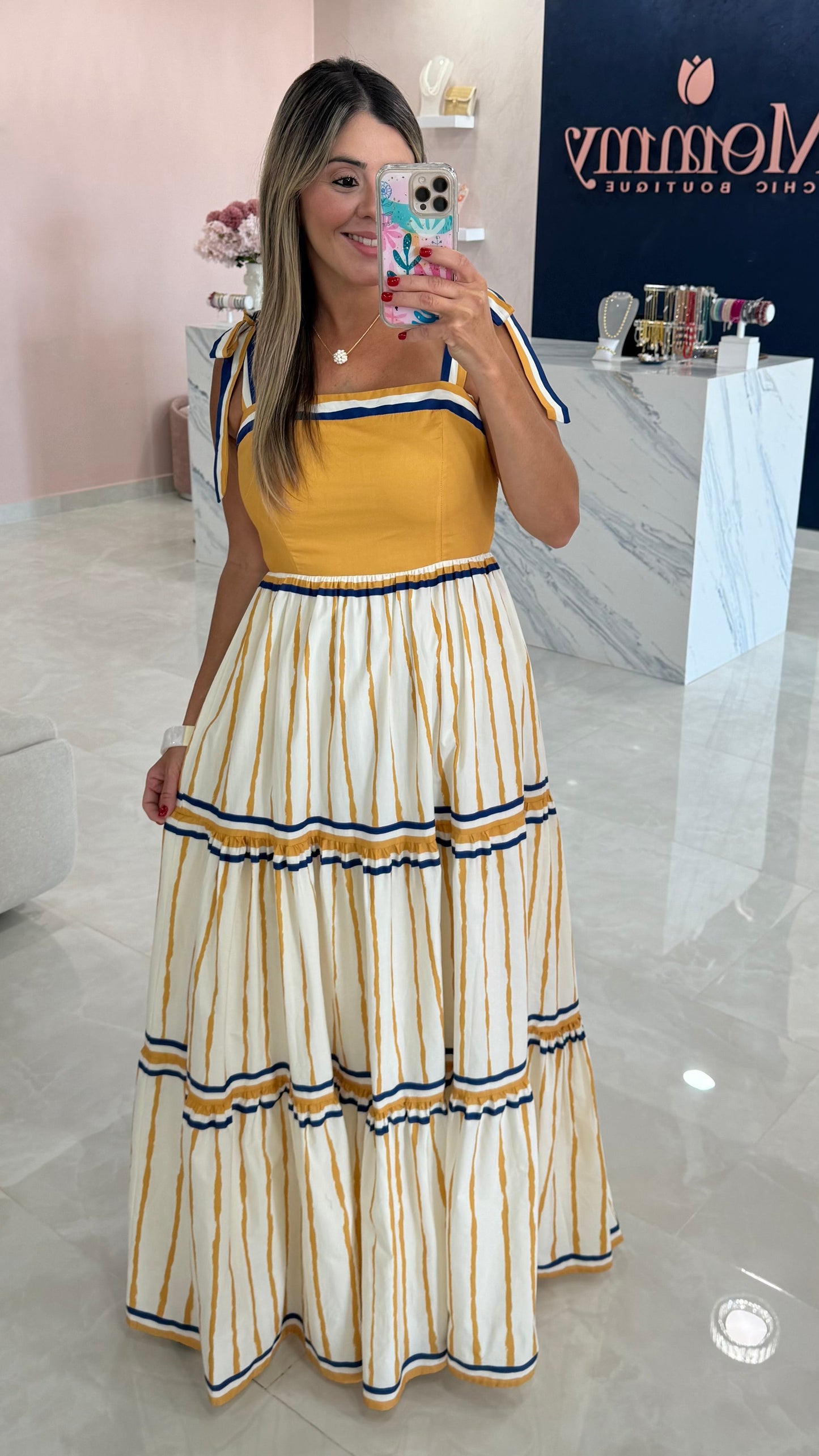 Printed Maxi Dress Mustard/Blue