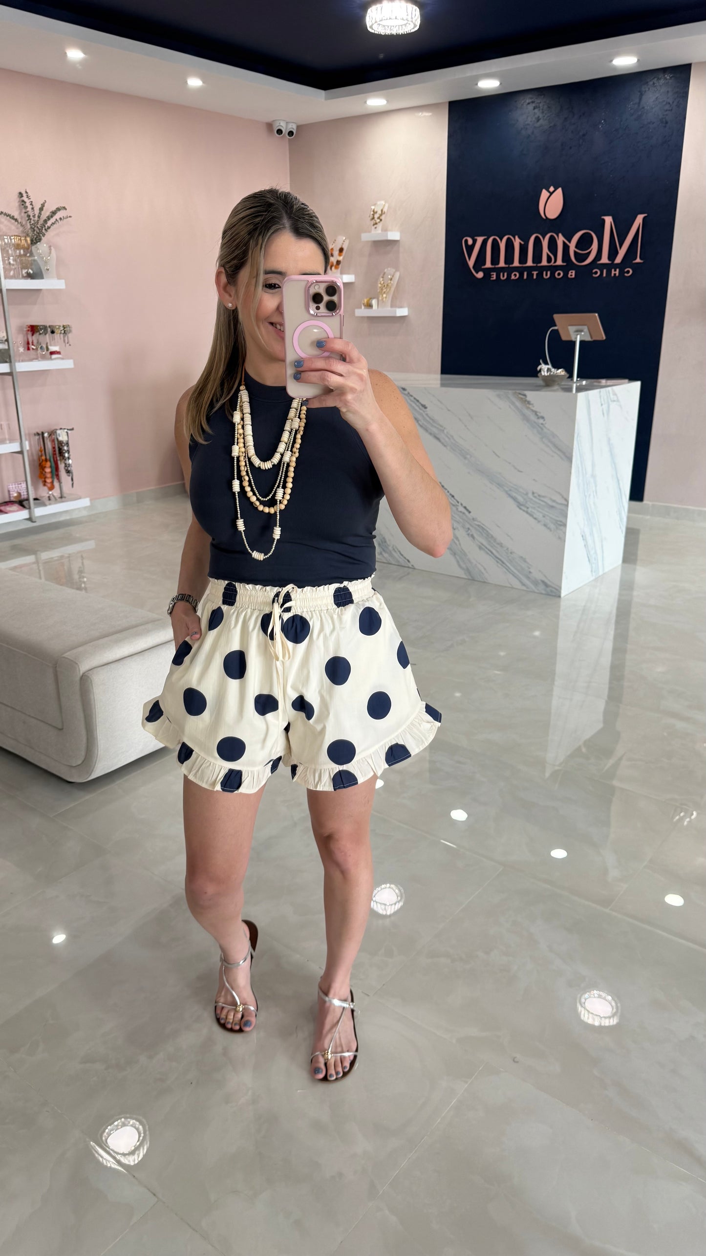 Polka Dot Ruffle Short Navy