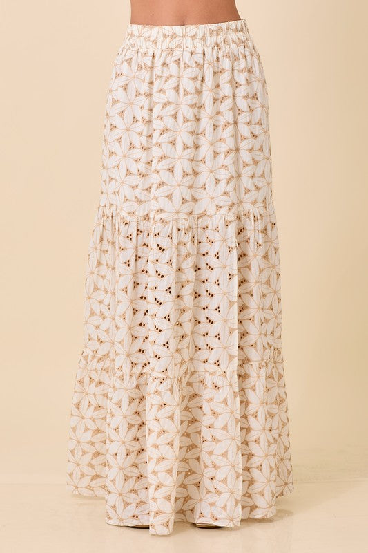 Embroidery Eyelet Maxi Skirt Natural