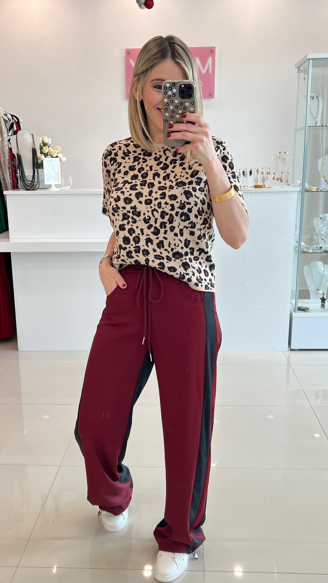 Contrast Pant Burgundy & Black