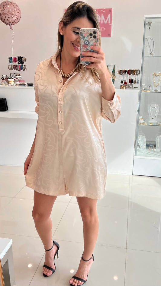 Long Sleeve Satin Romper - Cream