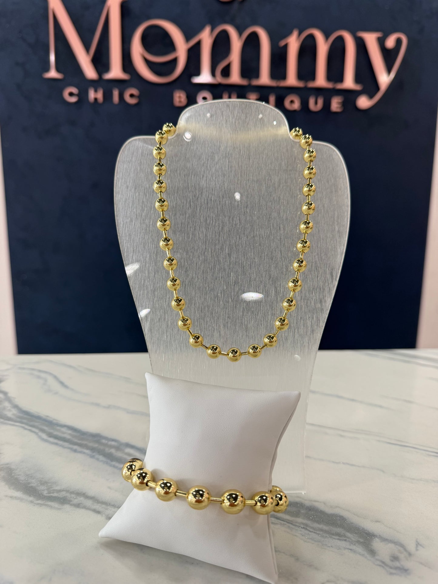 Military Necklace & Bracelet Set Gold