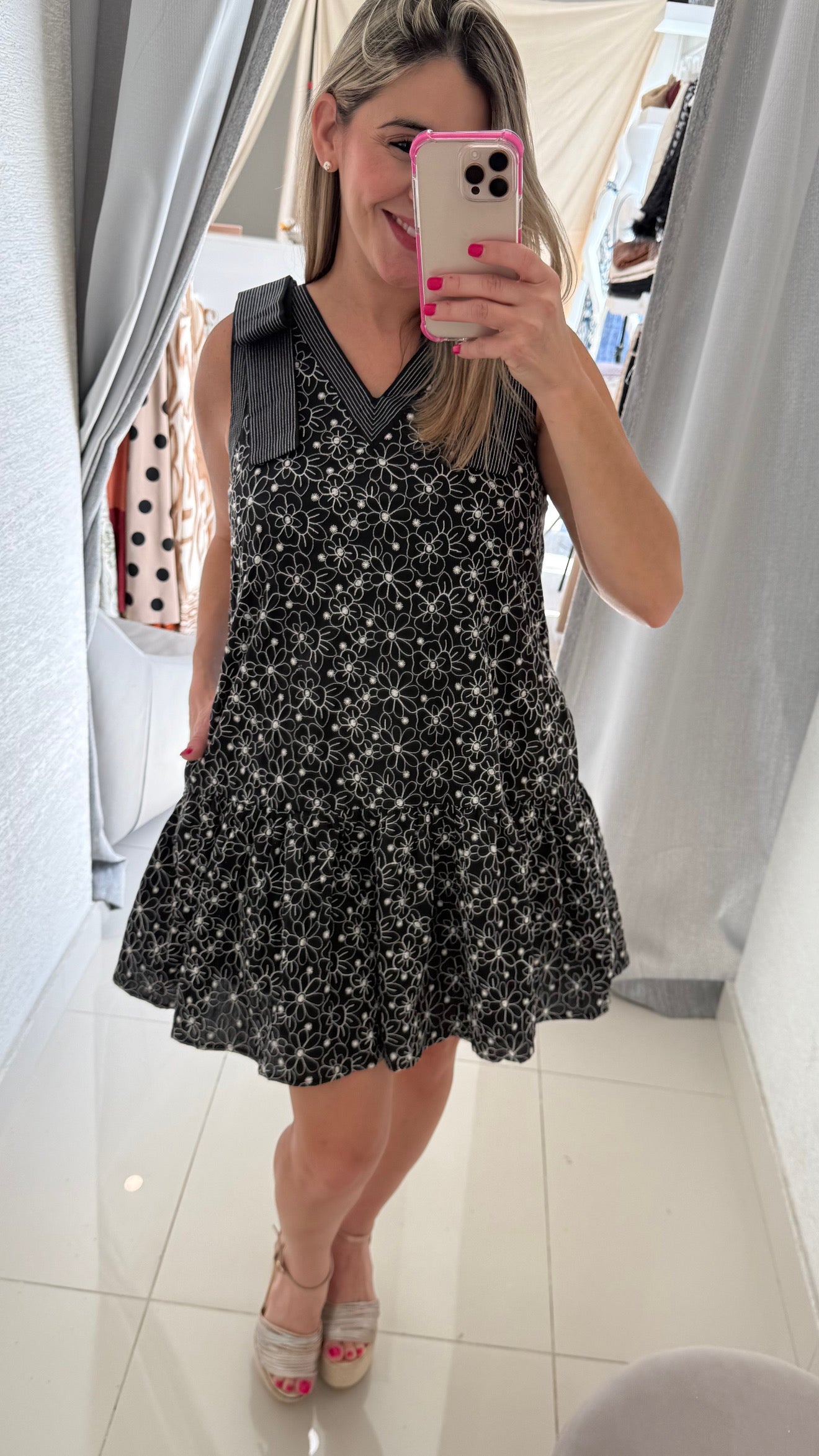 Floral Embroidered Dress Black