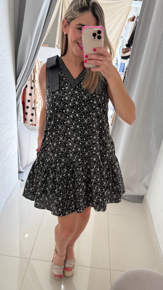 Floral Embroidered Dress Black
