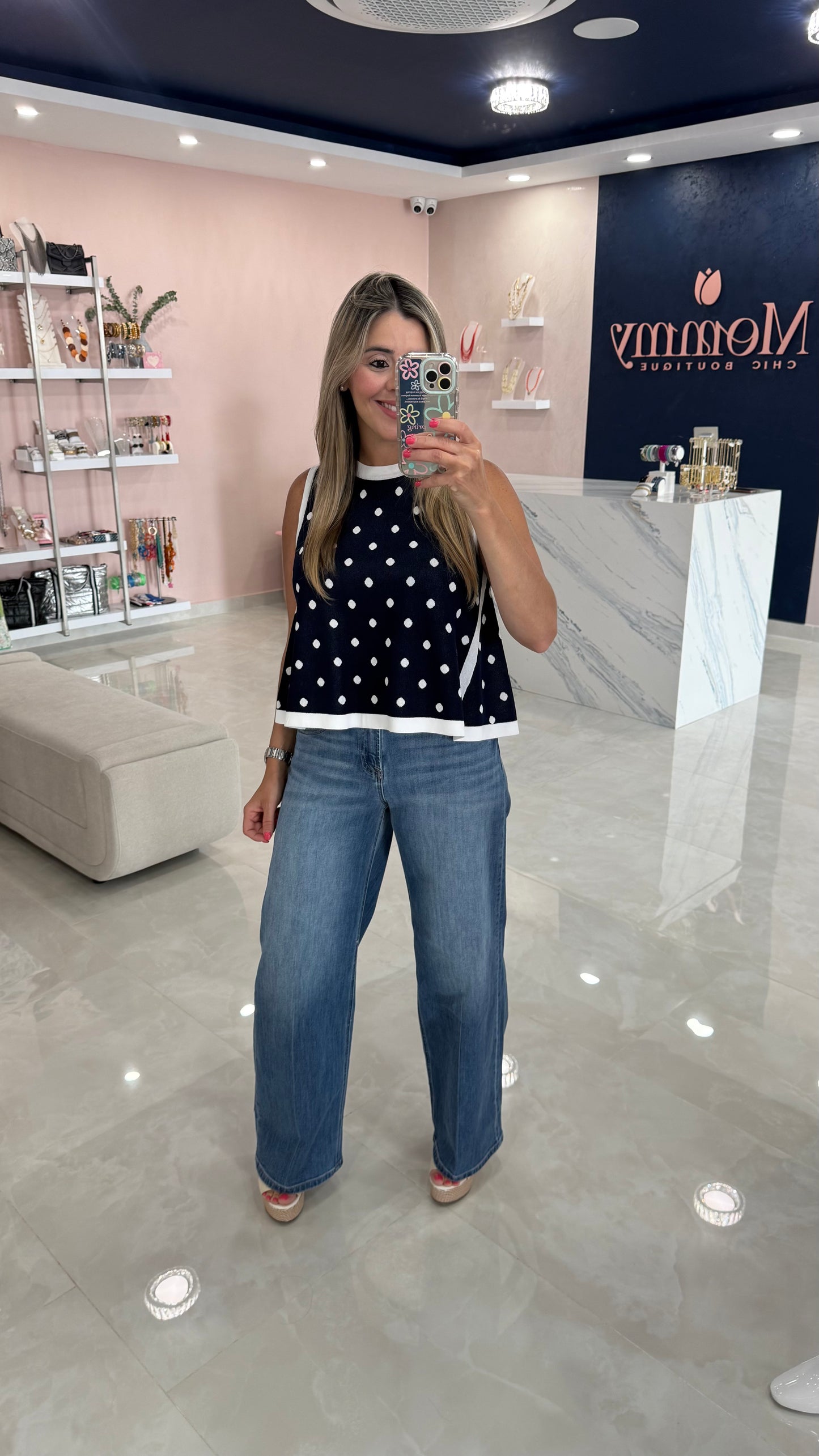 Polka Dots Top Navy