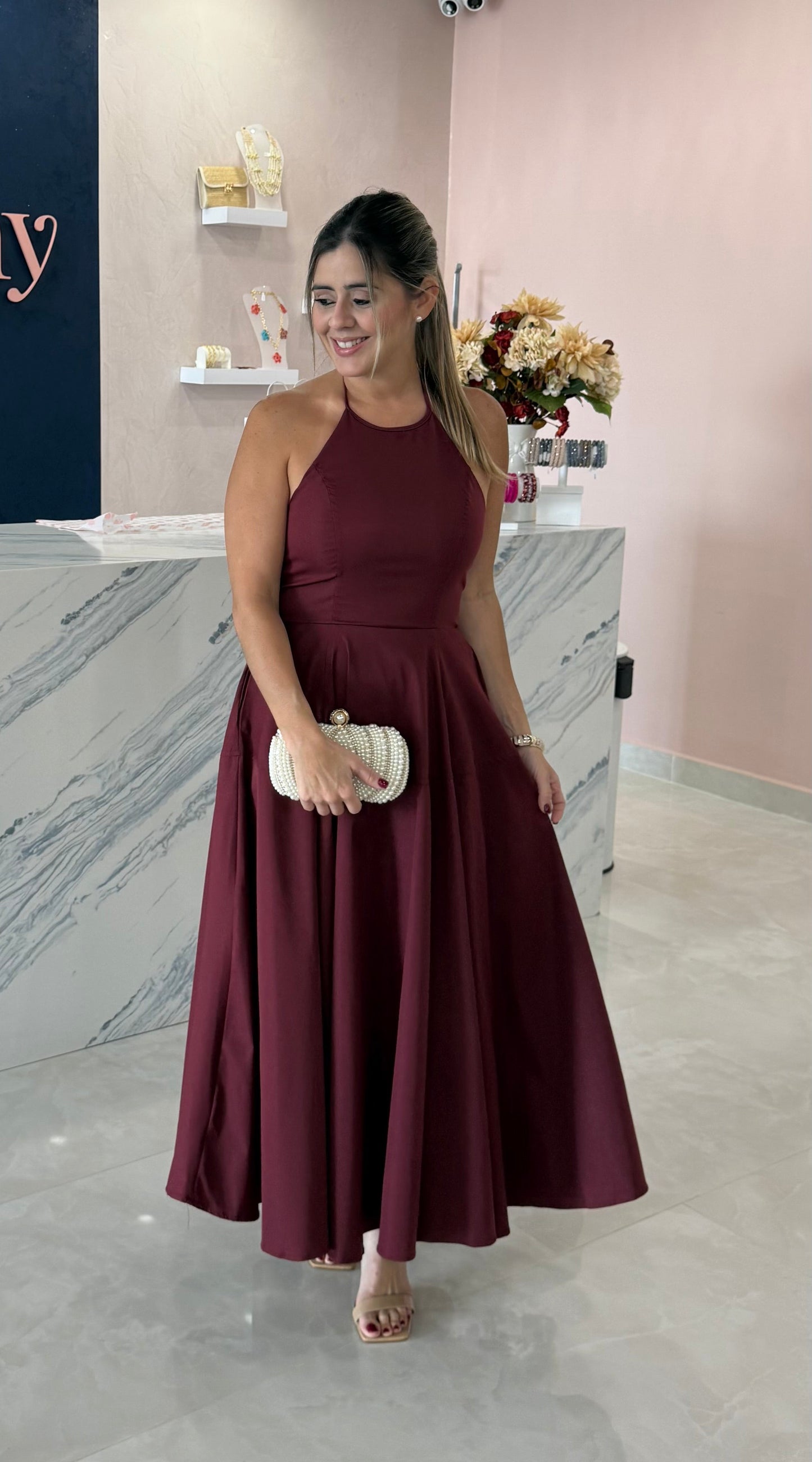 Halter Burgundy Dress