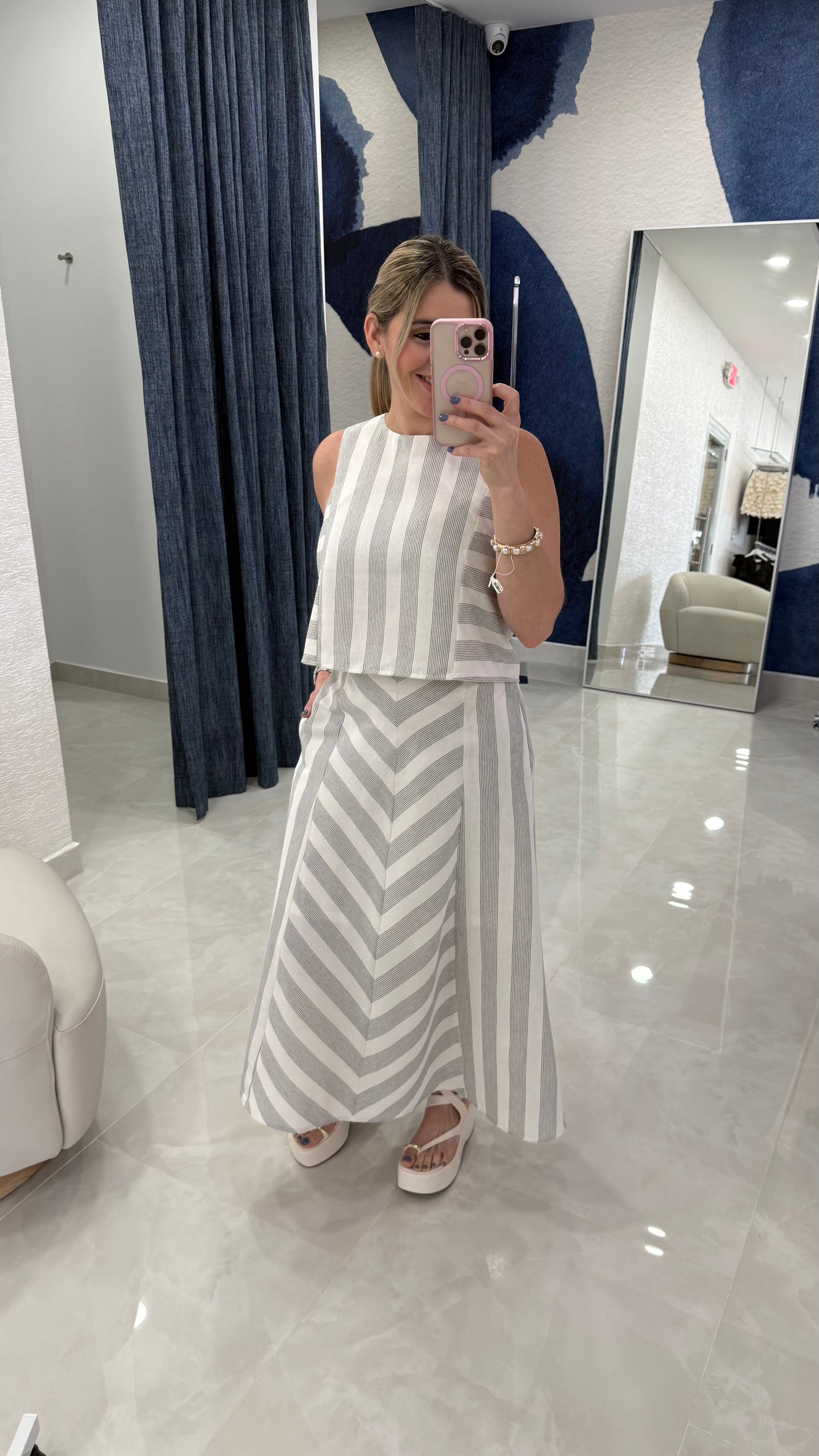 Sleeveless Top & Midi Skirt Top Gray / Cream