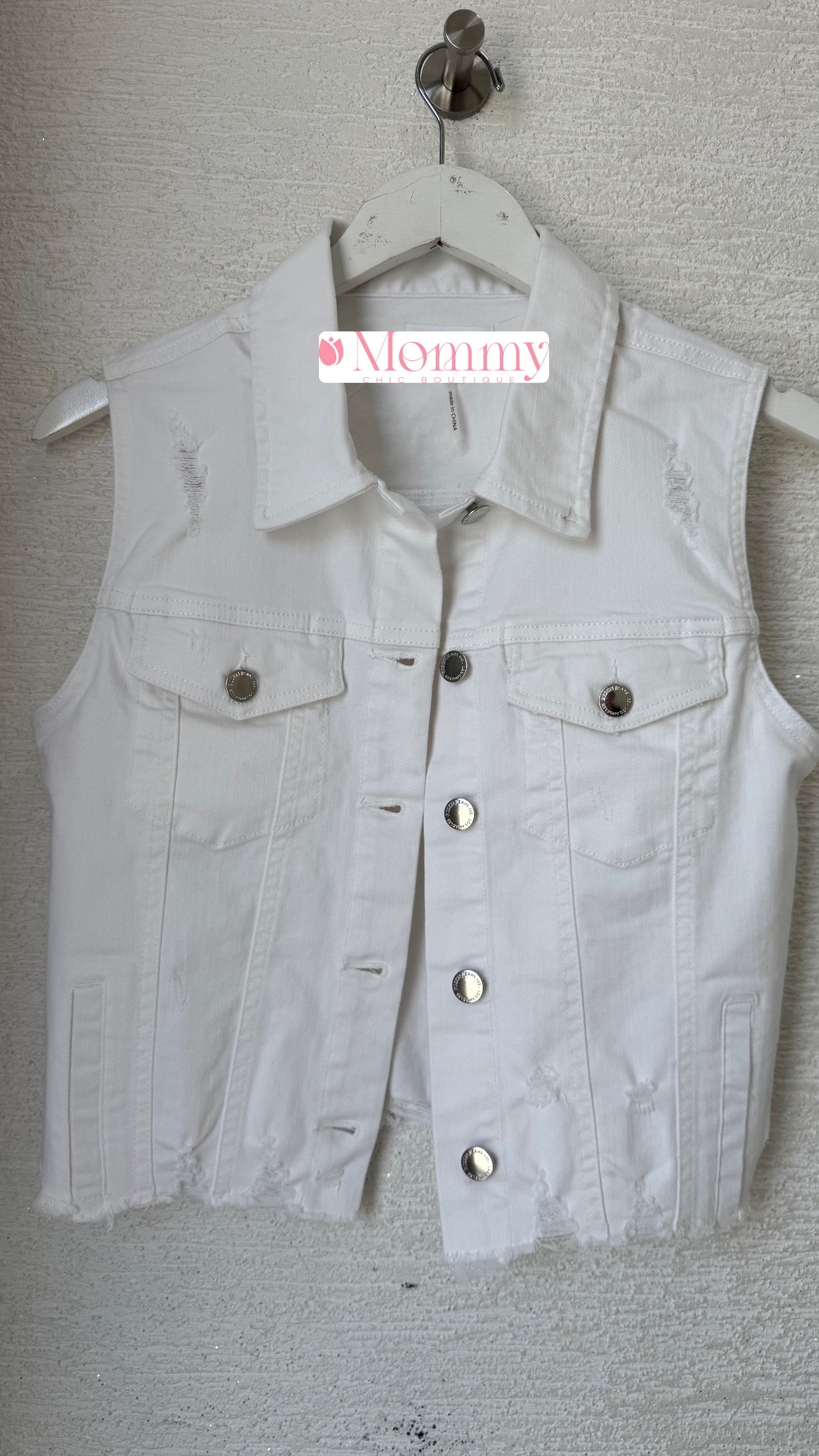 Distressed Crop Vest White