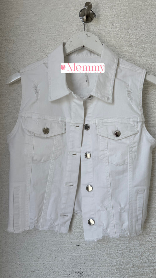Distressed Crop Vest White