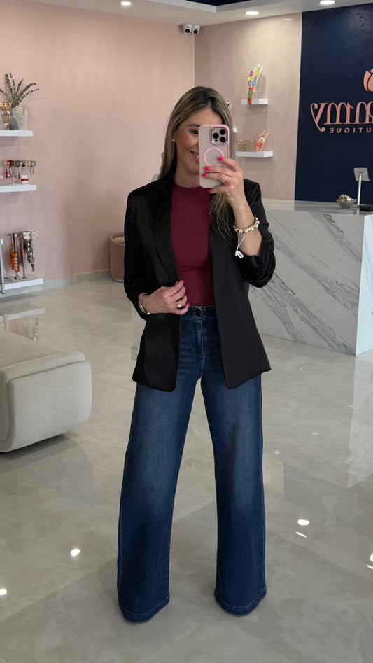 Satin Blazer 3/4 Black