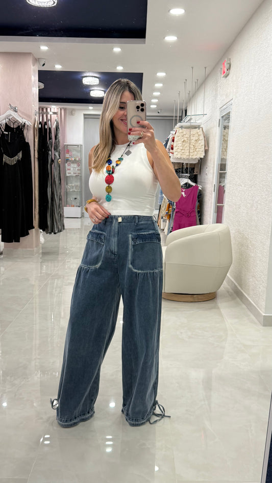 Denim Pant With Drawstring Wash