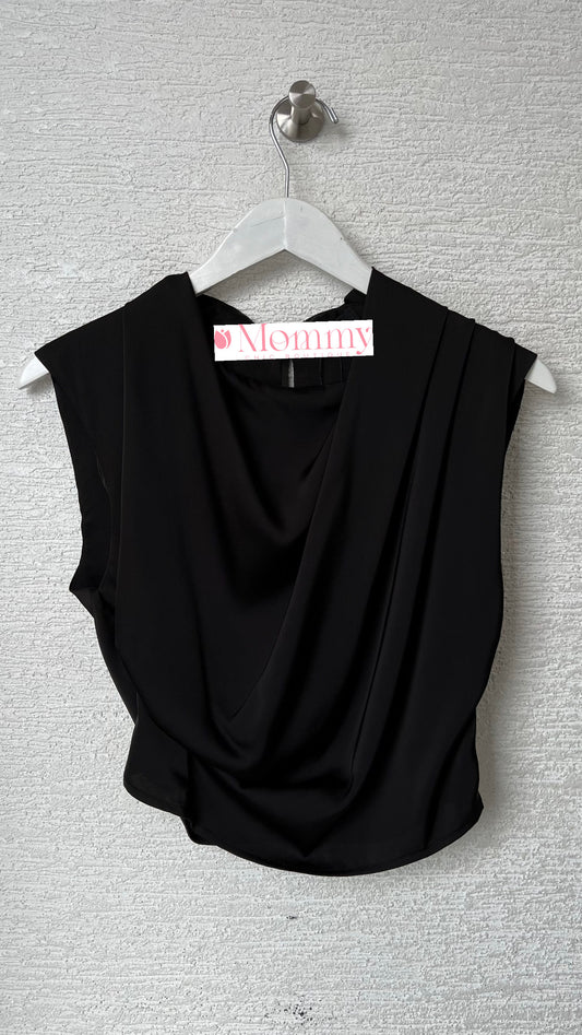 Cowl Neck Satin Top Black