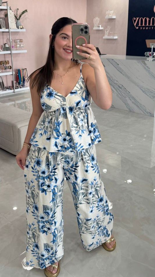 Floral Printed Peplum Top & Pant Set