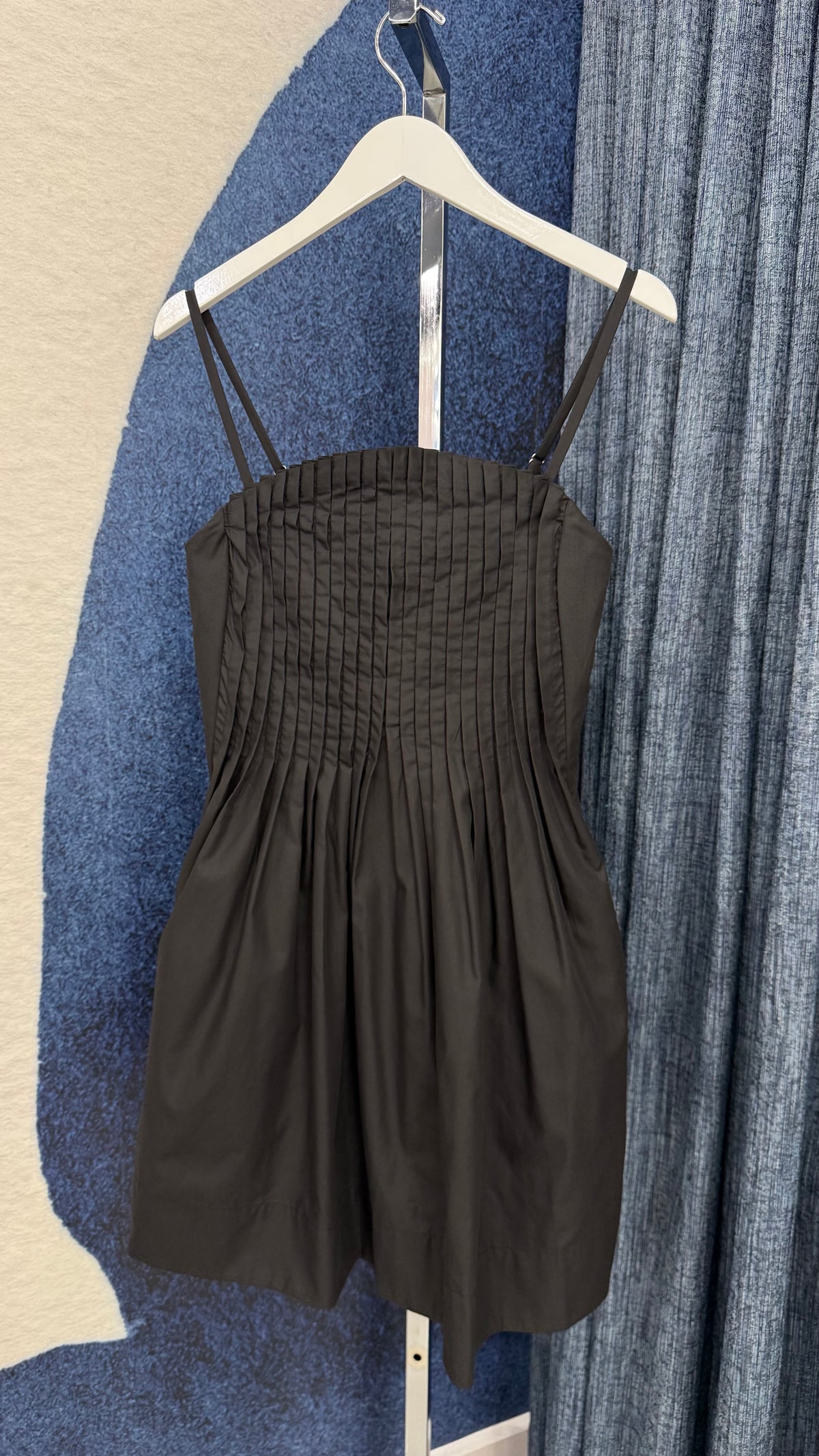 Pleated Cotton Dress Black