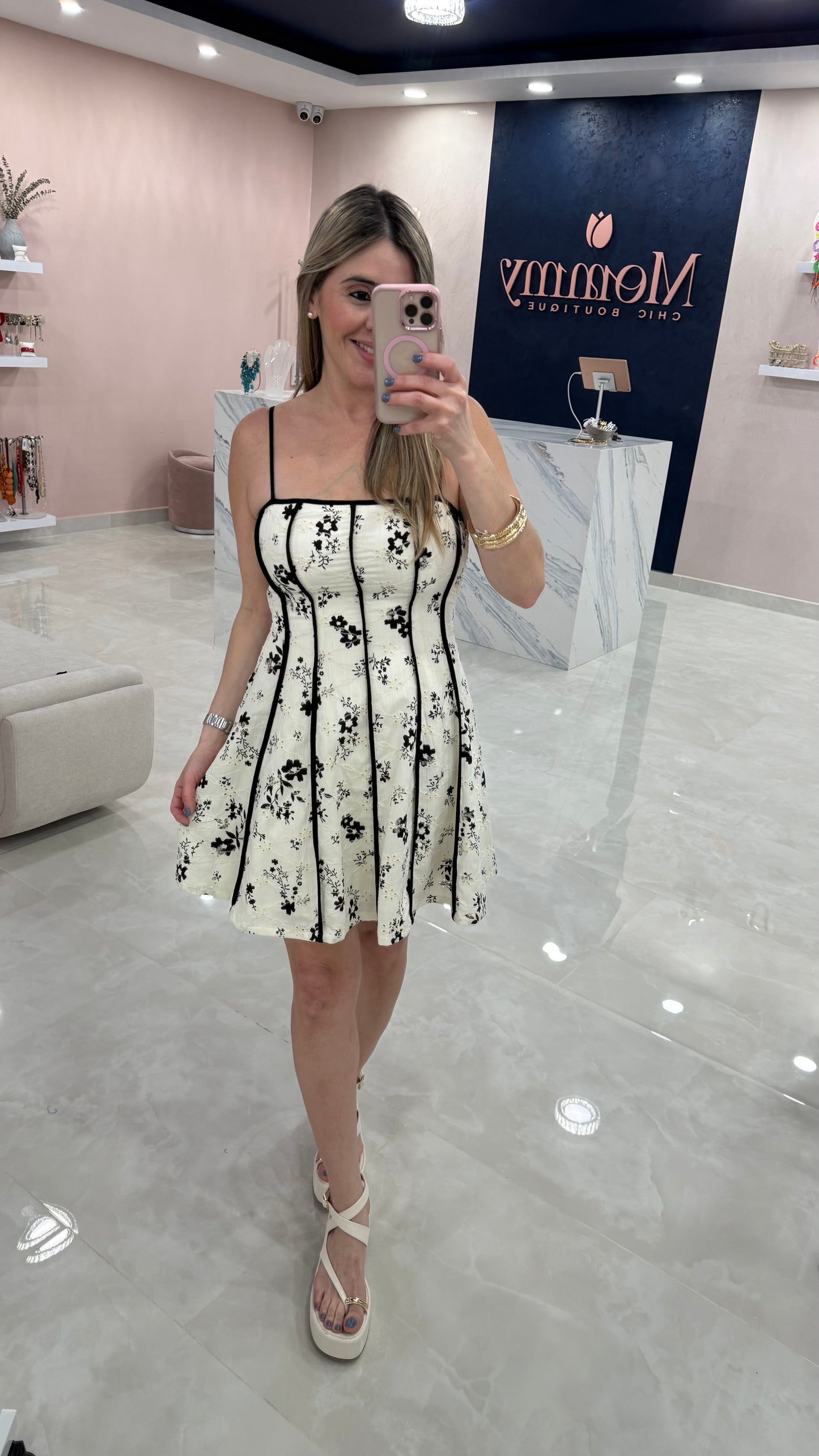 Embroidery Printed Dress BLk