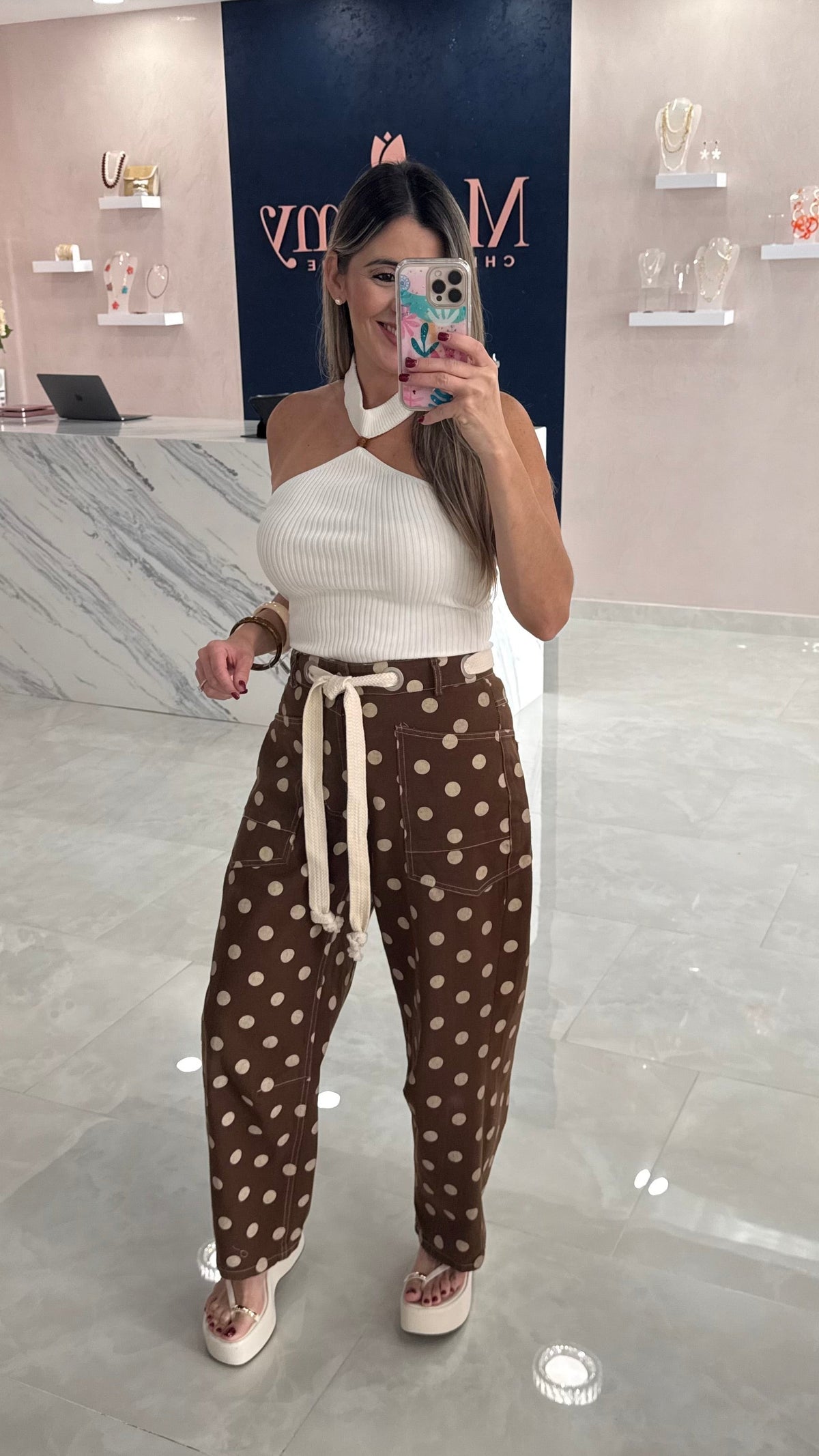 Polka Dots Barrel Pant Brown