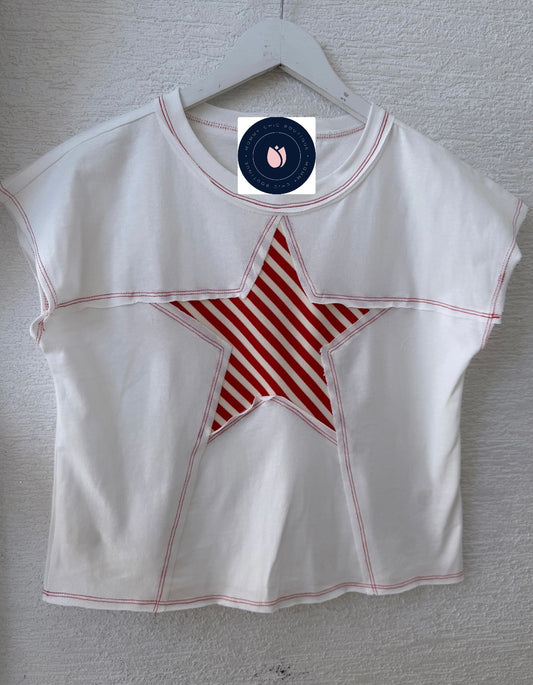 Striped Red Star Patch Top