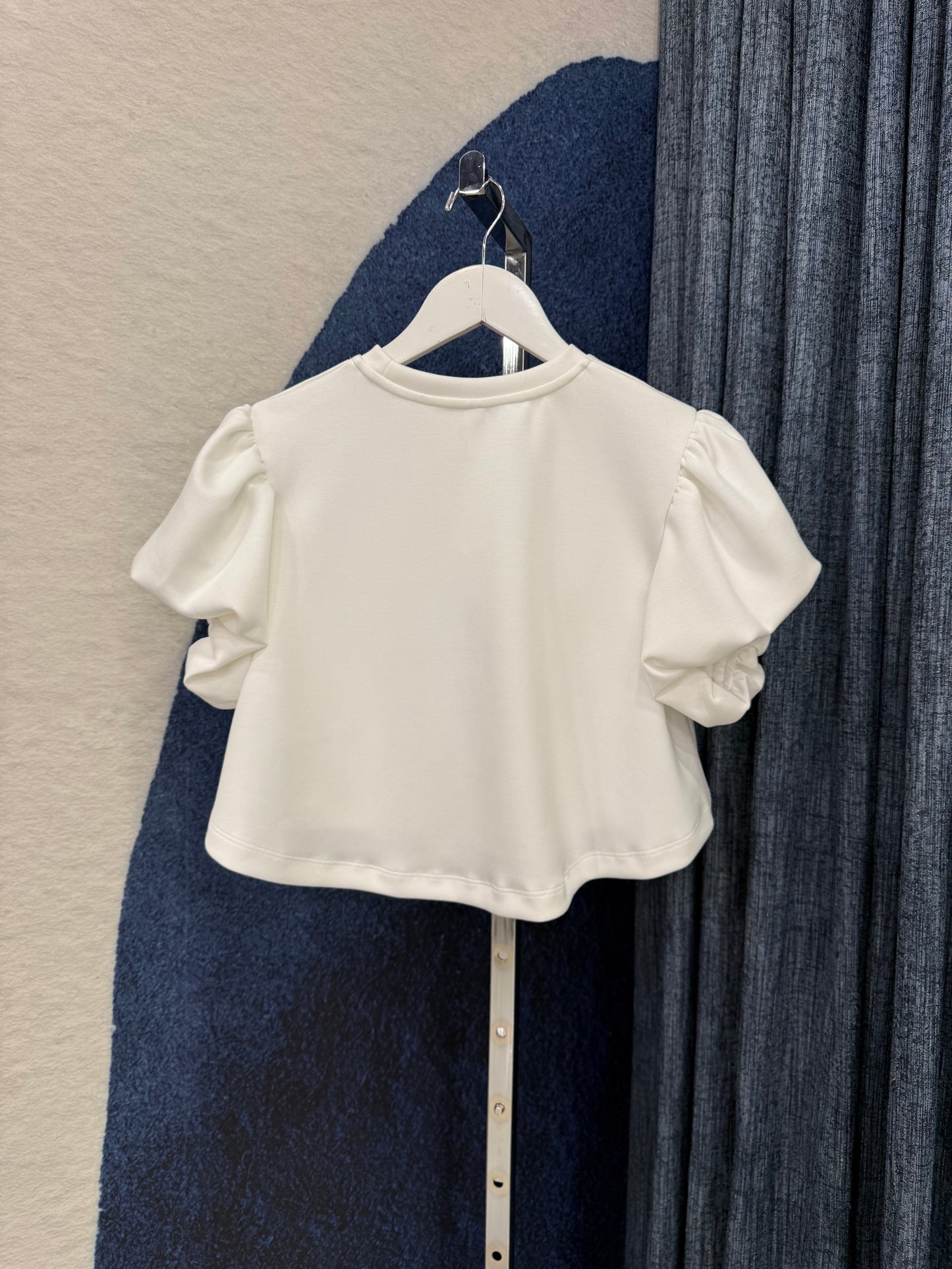 Bubble Sleeve Crop Top White